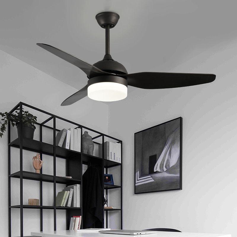 Ventilateur de plafond noir en métal tambour léger 3 lames LED à montée semi-à chasse, 48 "W