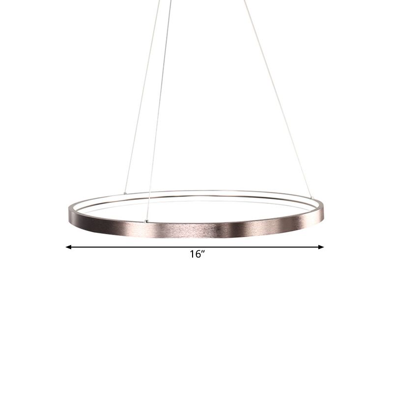 Cercle en aluminium lustre Light Simplicité brun poli de 16 "/23,5" Éclairage pendentif à LED large en lumière chaude / blanc / naturel