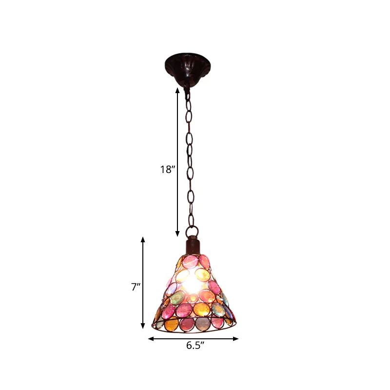 7"/12.5" Tall 1 Light Stained Glass Hanging Lamp Antique Rust Conical Restaurant Down Lighting