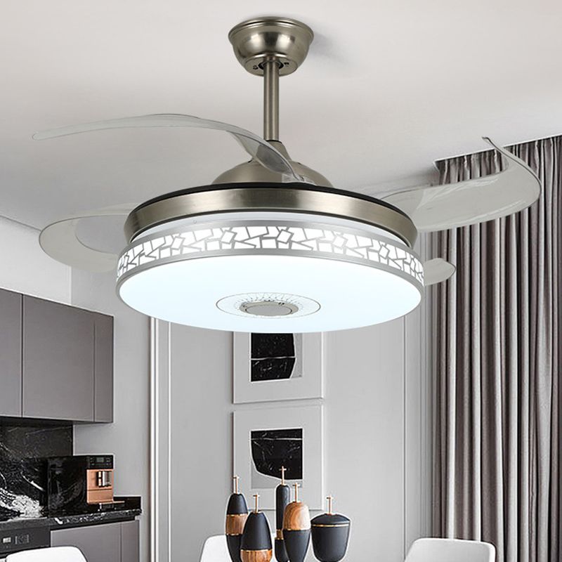 Minimalist LED Ceiling Fan Light in Black / Sliver Finish Drum Shape Fan Light