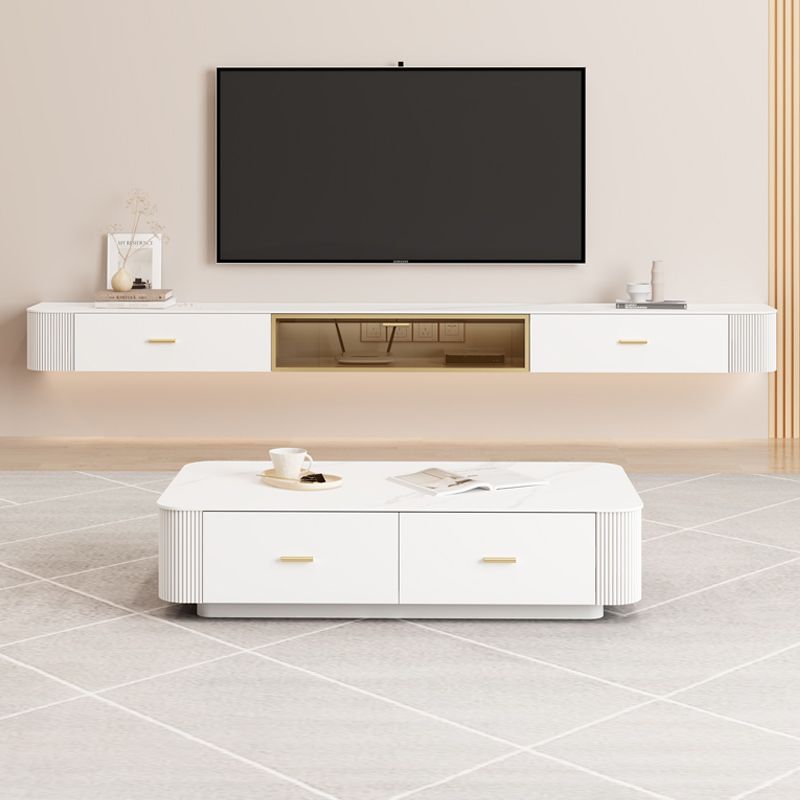 Modernism White TV Console Stone Media Console with Drawers for Home