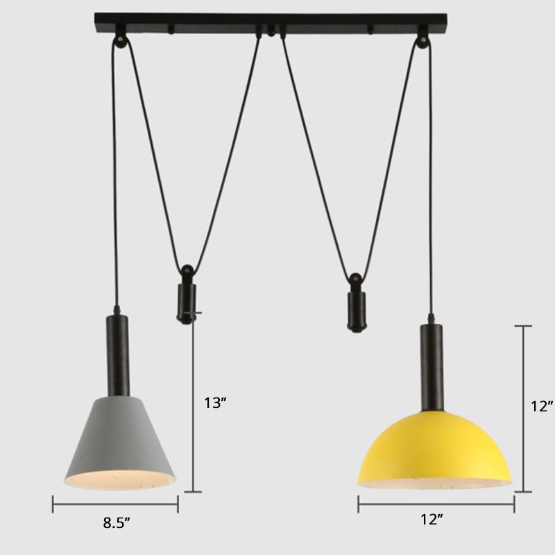 Geometric Shade Cluster Pendant Nordic Aluminum 2 Lights Restaurant Hanging Lamp with Pulley