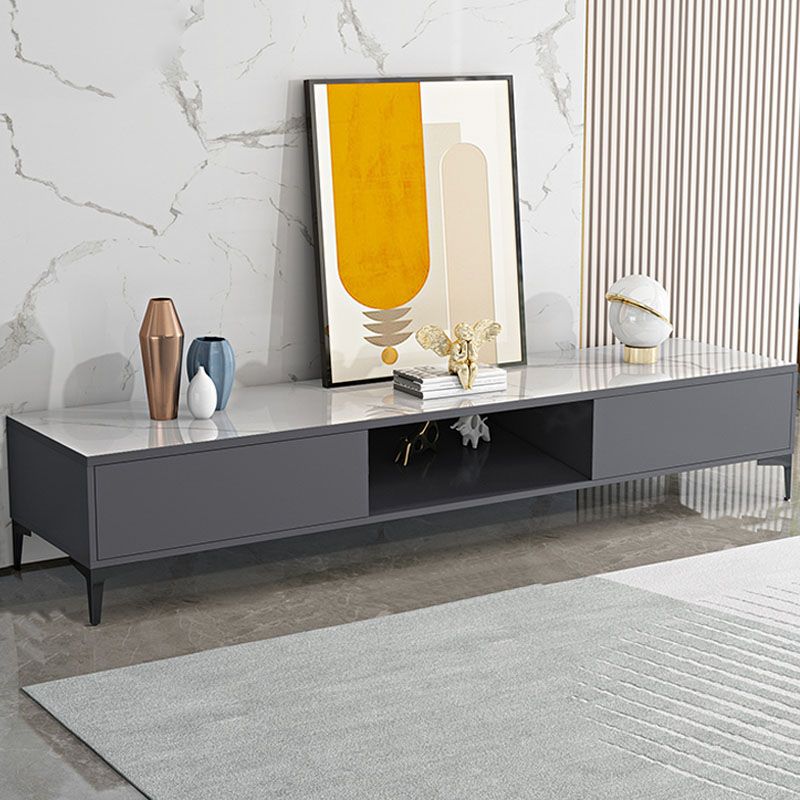 Contemporary 1-open Shelf TV Console, Black/ White TV Stand with 2 Cabinets