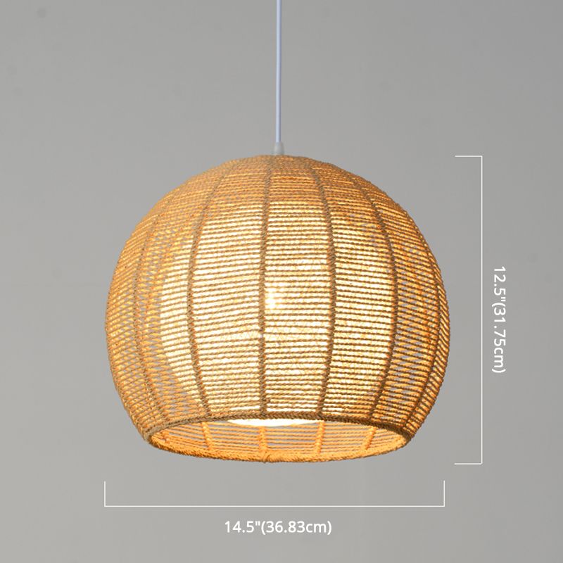 Double Rattan Shade Pendant Lamp Japanese Simplicity Single Light Hanging Ceiling Light in Beige/Coffee