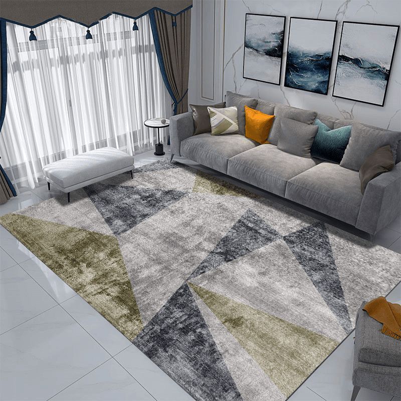 Grey Modern Rug Poleyester Graphic Rug Washable Rug for Drawing Room