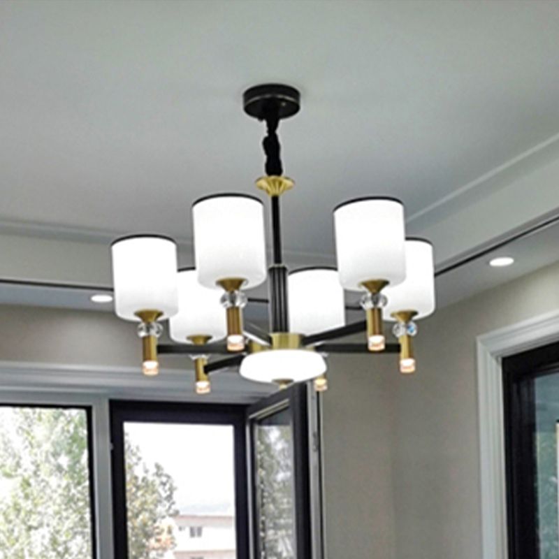 Cylinder Shade Chandelier Lighting American Style Glass Pendant Light pour le salon