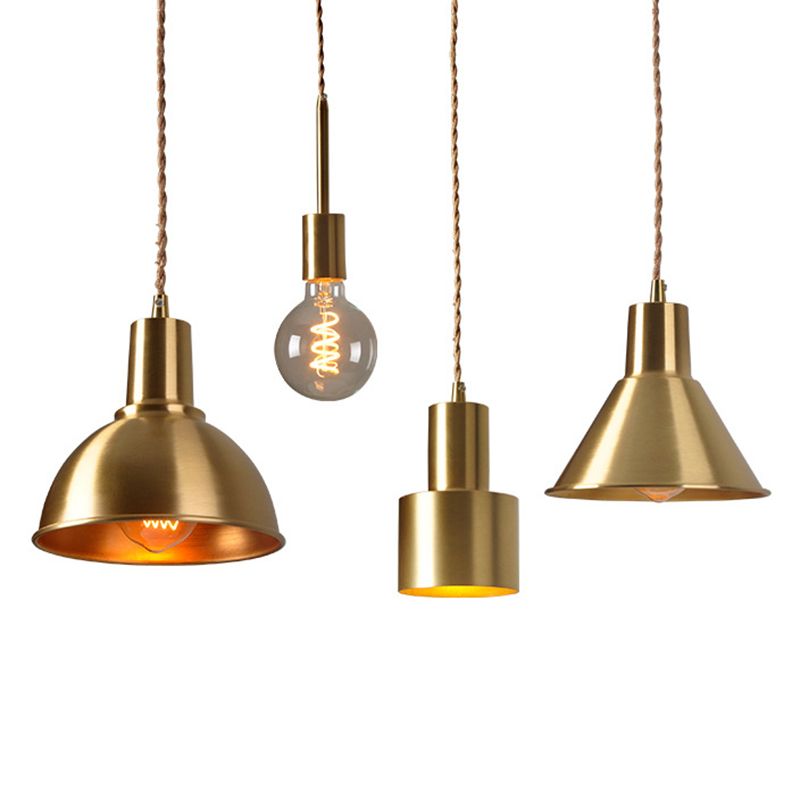 Brass Shaded Suspension Pendant Lamp Industrial Metal 1 Head Study Room Hanging Light