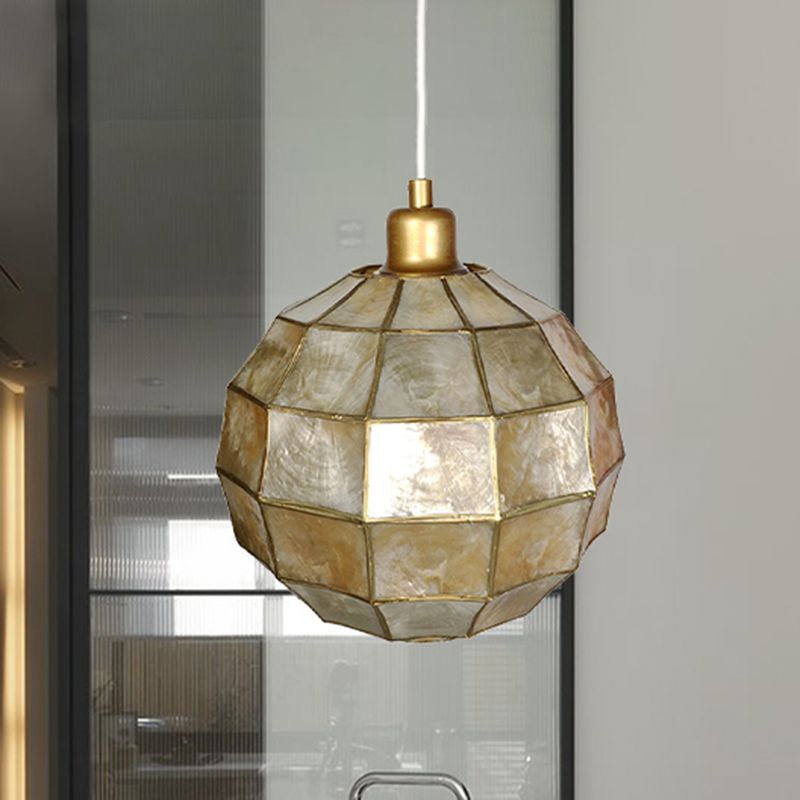 Gold Oval/Globe Ceiling Pendant Light Modernism 1 Light Shell Hanging Lamp Kit for Living Room