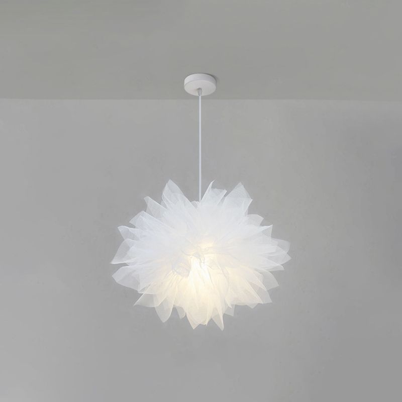 1 Light Flower Pendant Lighting Fixtures Nordic Style Fabric Hanging Ceiling Light for Bedroom