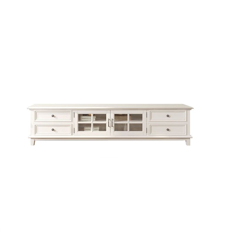 Contemporary Ash Wood TV Media Stand White Wood Media Console with Drawers