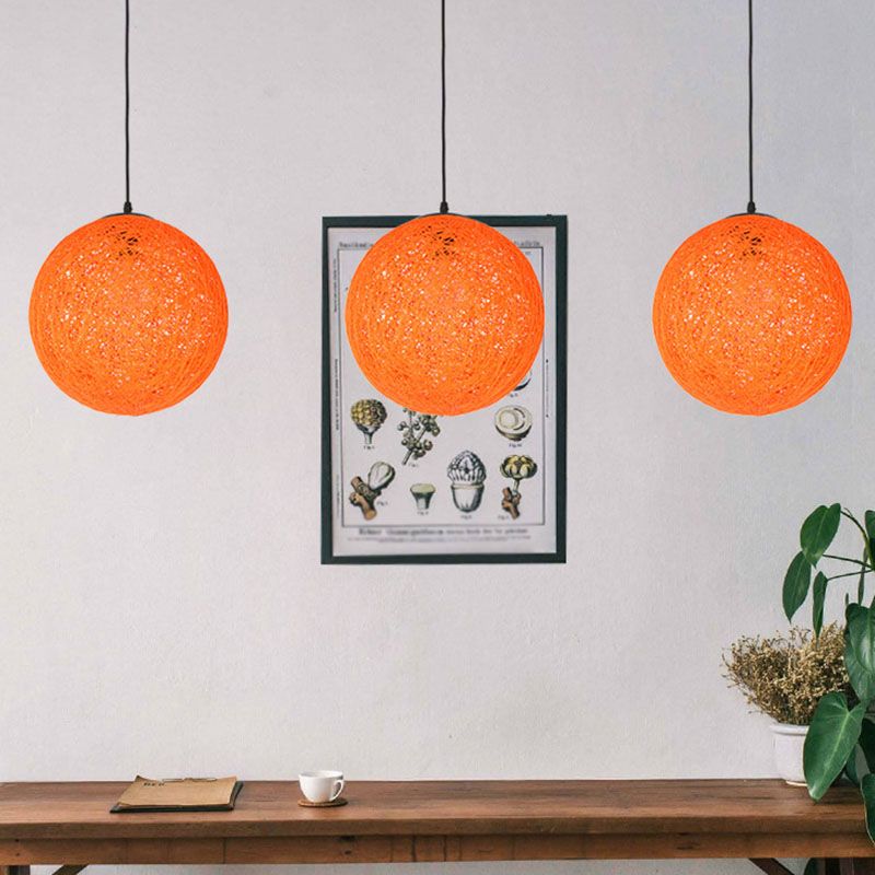 Handwoven Globe Restaurant Pendant Lighting Rattan 1 Bulb Asian Style Hanging Lamp Kit