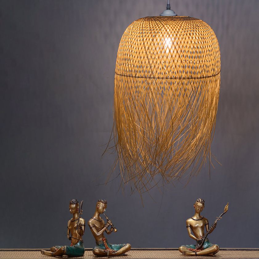 Chinese Handmade Pendant Lighting Fixtures Rattan Hanging Light with Hanging Cord for Restaurant