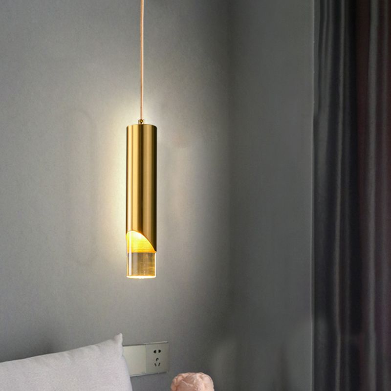 Pendre à LED cylindrique en or dans la lampe suspendue en cuivre de style luxe moderne avec nuance acrylique