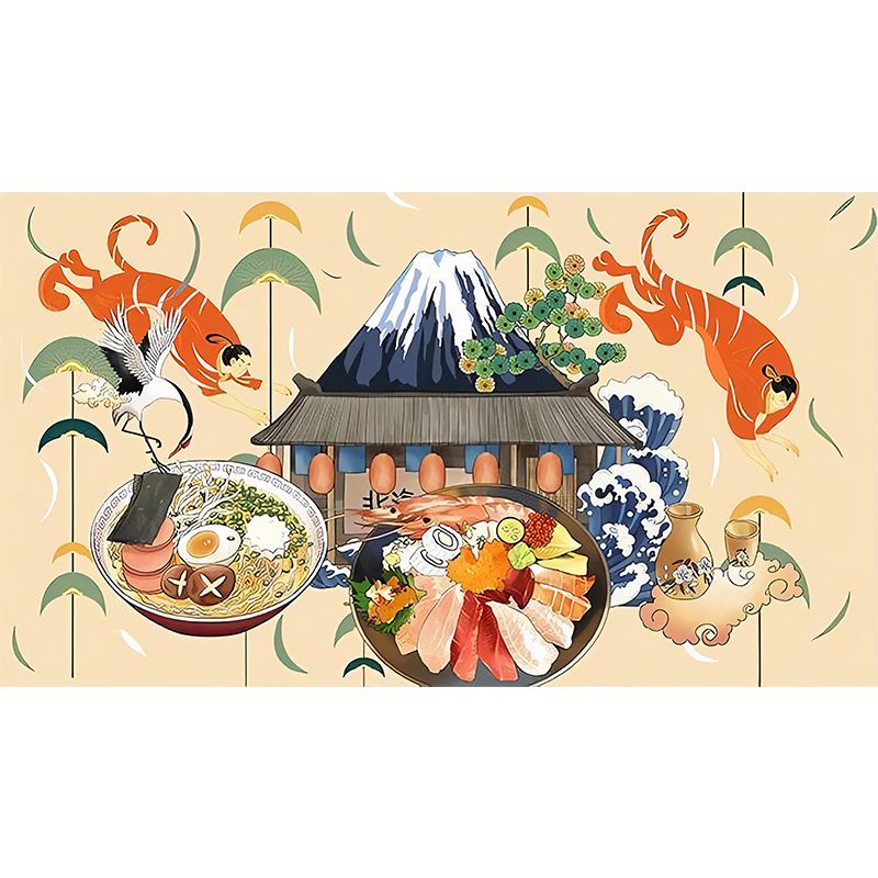 Giant Illustration Sushi Wall Art for Japanese Restaurant in Beige, Made to Measure