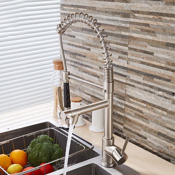 Modern Faucet Spring Swivel Drop down Lever Handle High Arc Kitchen Faucet