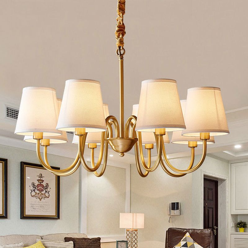 Postmoderne goldene krümmende Kronleuchter leichte konische Stoff Deckenkronleuchter für Wohnzimmer