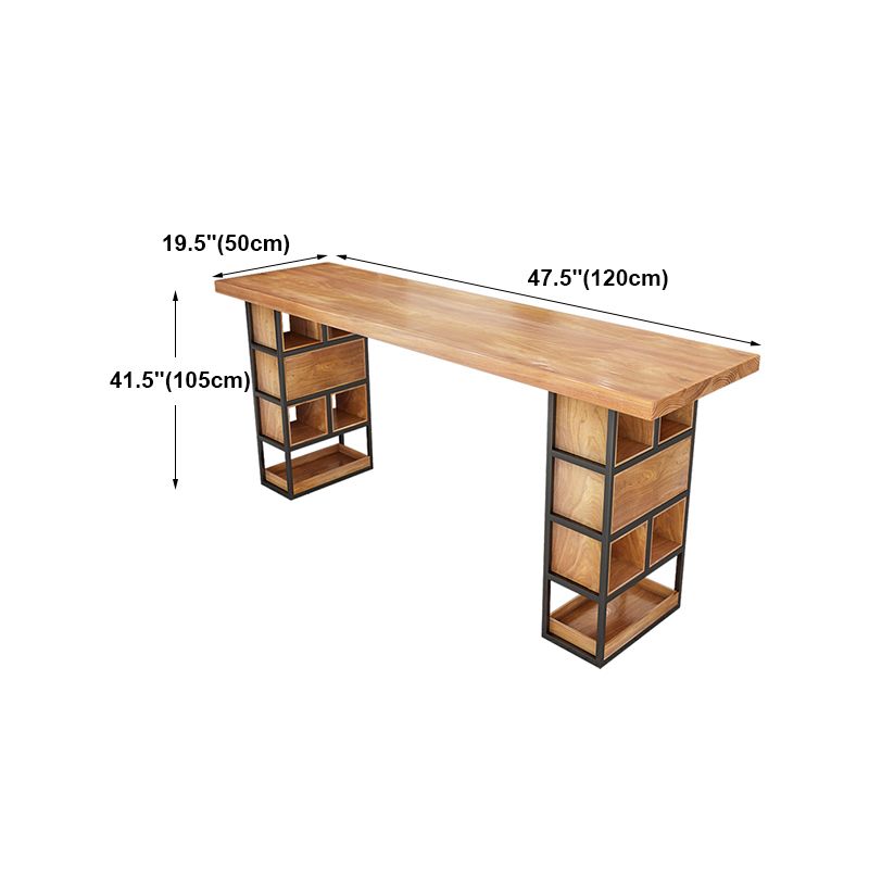 Brown Wood Pub Table with Rectangle Table Top Double Pedestal Table - 41.3" H