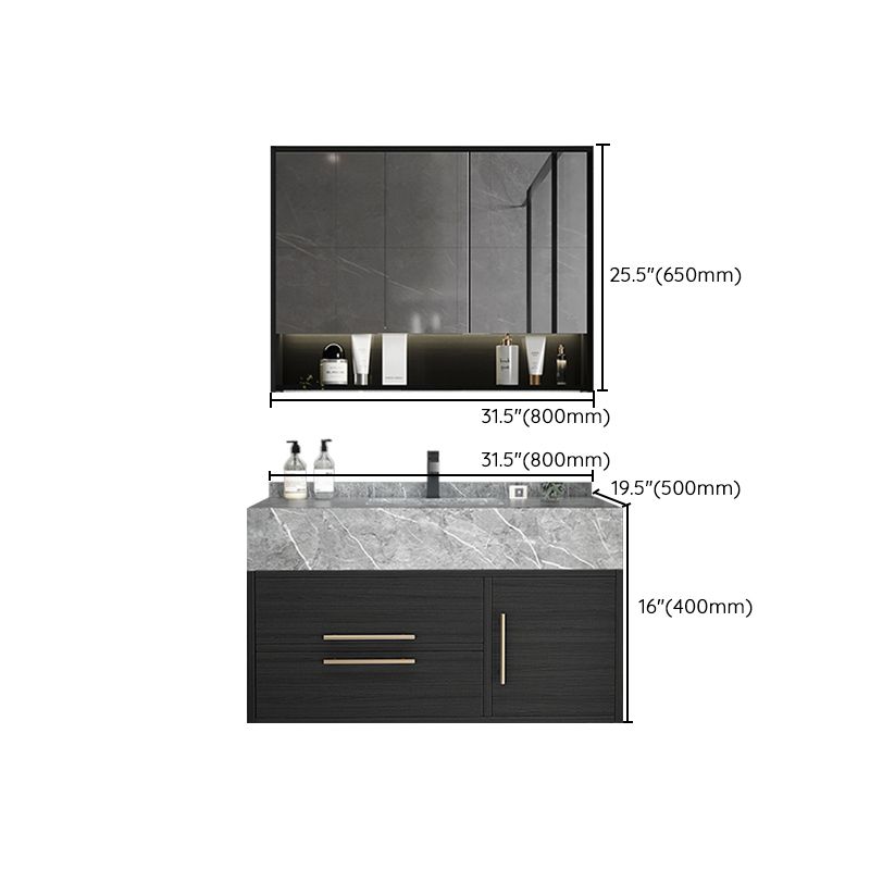 Rectangular Glam Black Bathroom Vanity Stone Single Sink Wall Mount Vanity Set