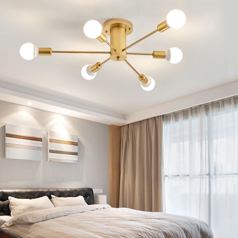 Modern Flush Mount Ceiling Light Golden Metal Lighting for Home