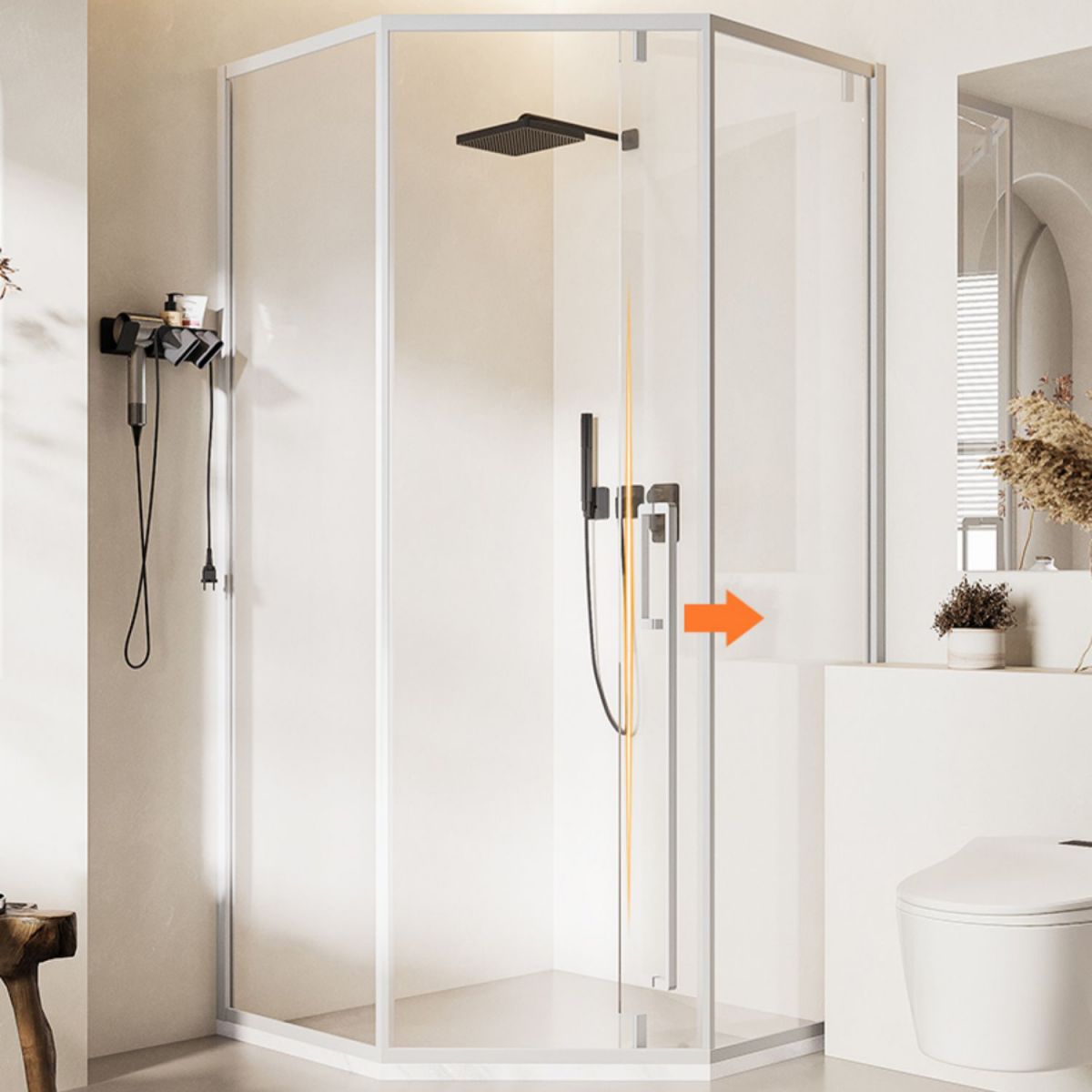 Neo-Angle Clear Tempered Shower Enclosure Framed Double Sliding Shower Kit