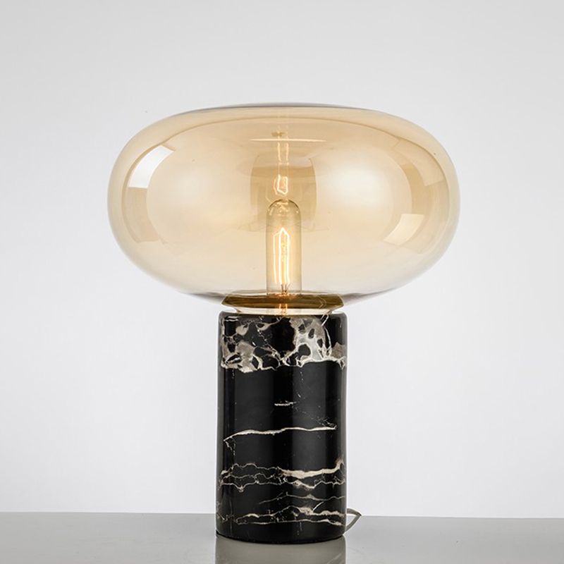 Ellipse Smoke Grey/Amber Glass Table Lamp Post-Modern 1-Light Black Nightstand Light with Cylindrical Marble Base