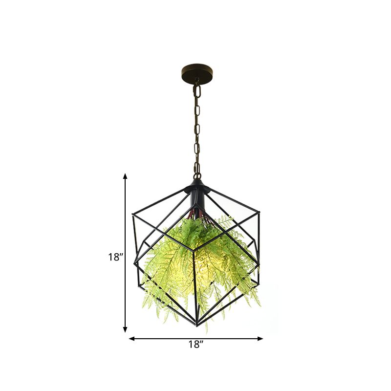 Industrial Geometric Plant Hanging Pendant 1 Bulb 18"/21.5" W Metal LED Suspension Light in Black for Restaurant