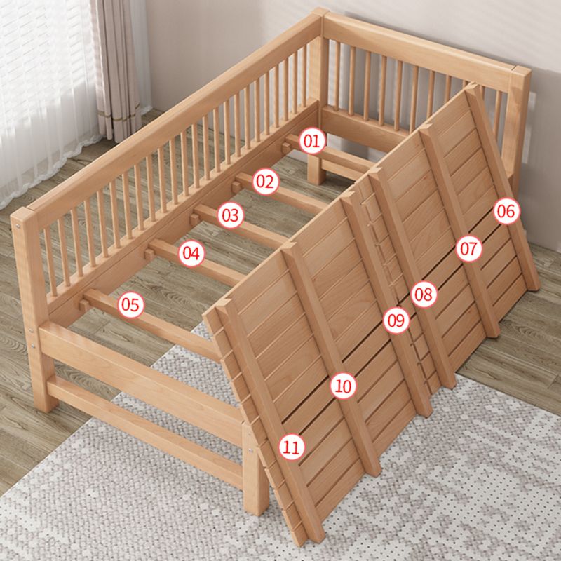 Solid Wood Nursery Crib in Natural Nursery Bed with Guardrails