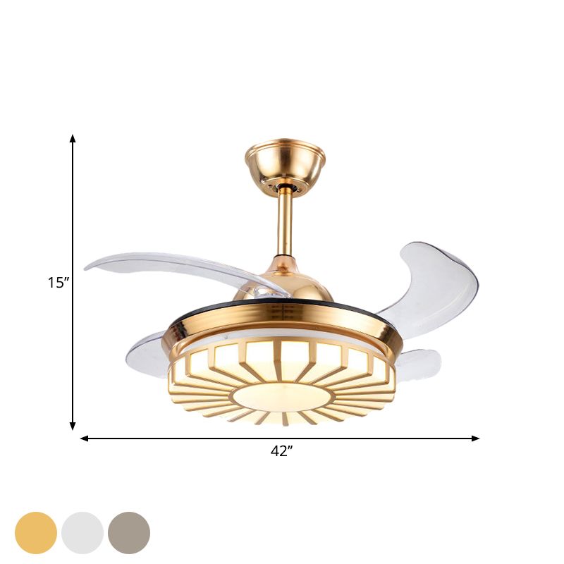 Minimalism Circular Semi Flush Mount Acrylic Living Room 4-Blade LED Pendant Fan Light in Silver/White/Gold, 42" W