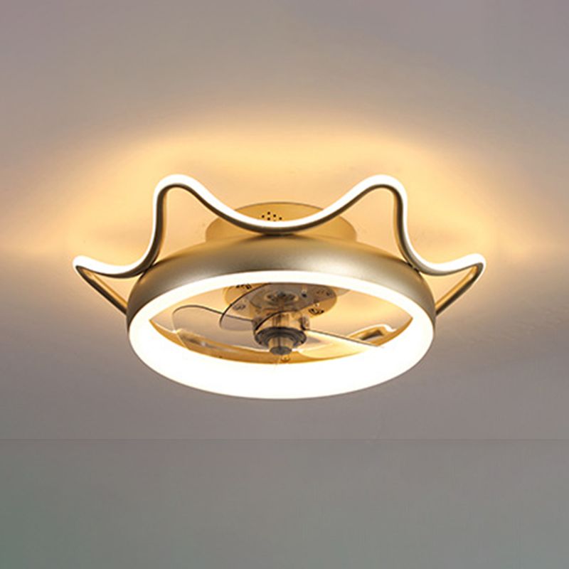 Gold Finish Round Ceiling Fan Light Simplicity LED Metal Semi Mount Lighting for Bedroom