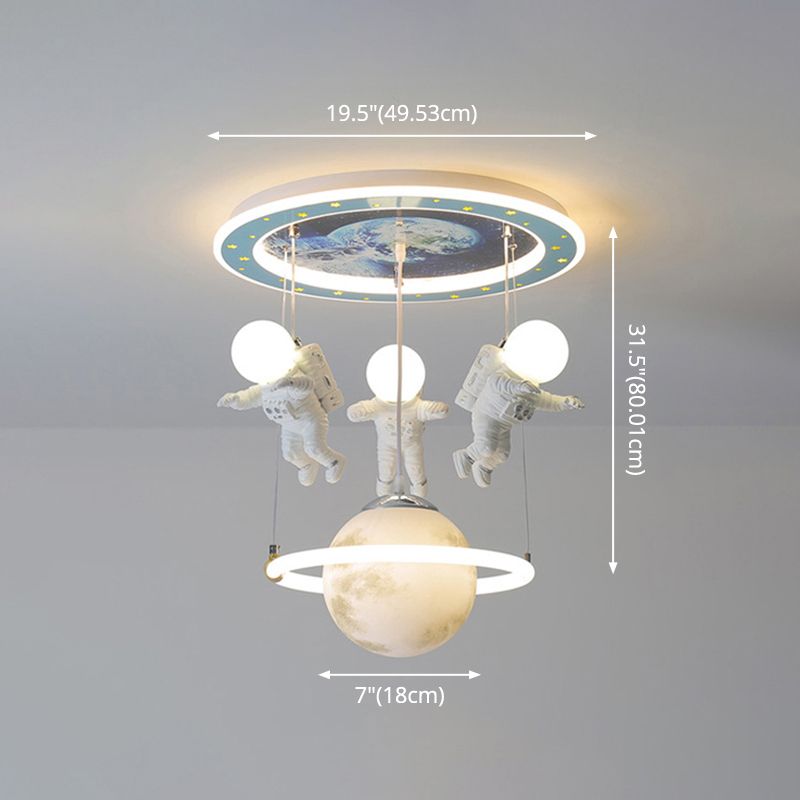 4 Lights Moon Hanging Light Cartoon Metallic Ceiling Pendant Light for Boys Bedroom