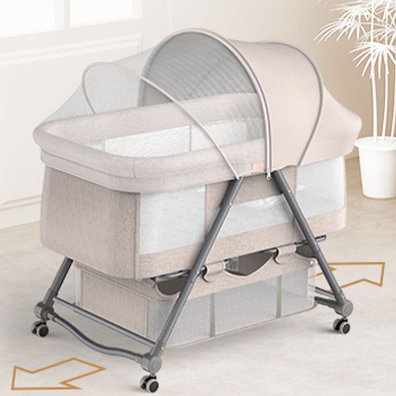 Foldable and Convertible Crib Cradle Square Metal Bassinet with Wheel