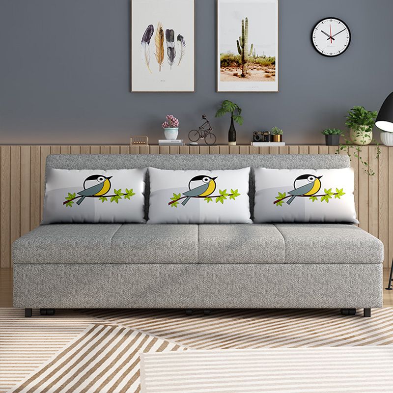 Contemporary Pillow Back Sleeper Sofa Storage Futon Grey Fabric Sofa Bed