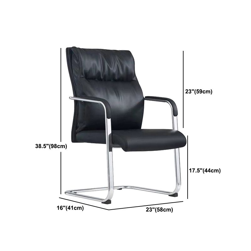 Contemporary Arm Chair Fixed Arms No Wheels Black Leather High Back Chair