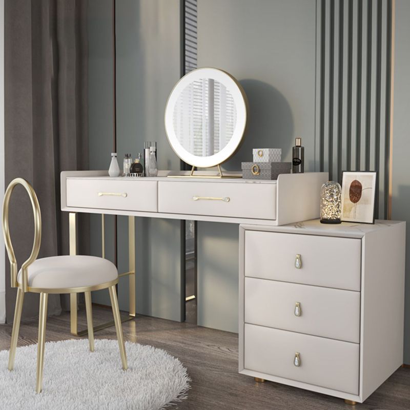 Glam Slate Top Vanity Dressing Table Beige Makeup Vanity Desk