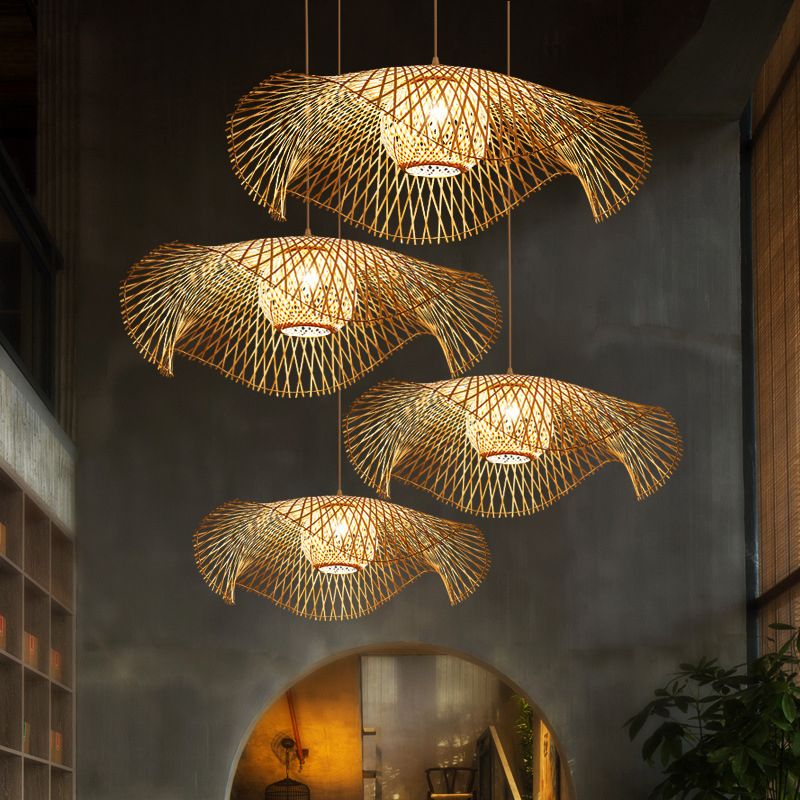 1 Light Swirl Hanging Ceiling Lights Chinese Bamboo Hanging Light Fixtures for Living Room