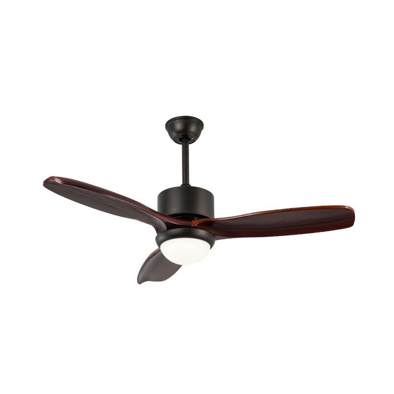 Metal Cylinder 3 Blades Ceiling Fan Lamp Vintage Living Room LED Semi Flush Mounted Light in Dark Coffee, 48" Wide