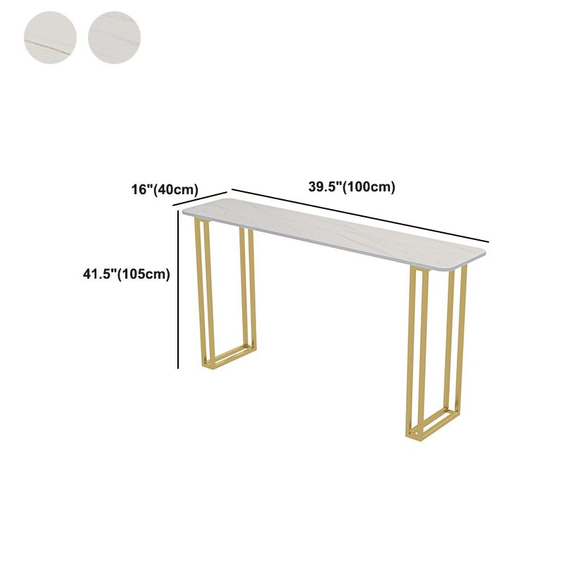 Stone Contemporary Sled Cocktail Bar Table Gold and White Rectangle Counter Table