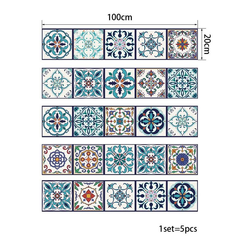 Mixed Floral Pattern Wallpaper Panels Red-Yellow-Blue Boho Chic Adhesive Wall Art for Bath