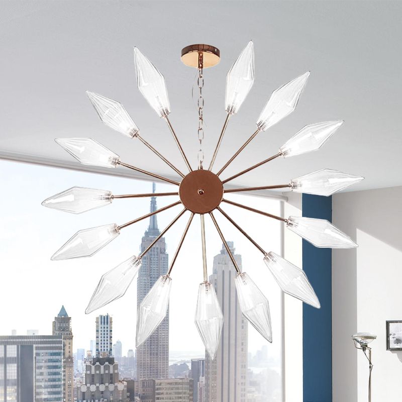 6/9/12 Lights Chandelier Lamp Industrial Sputnik Amber/Clear Glass Ceiling Light Fixture in Black/Copper/Chrome