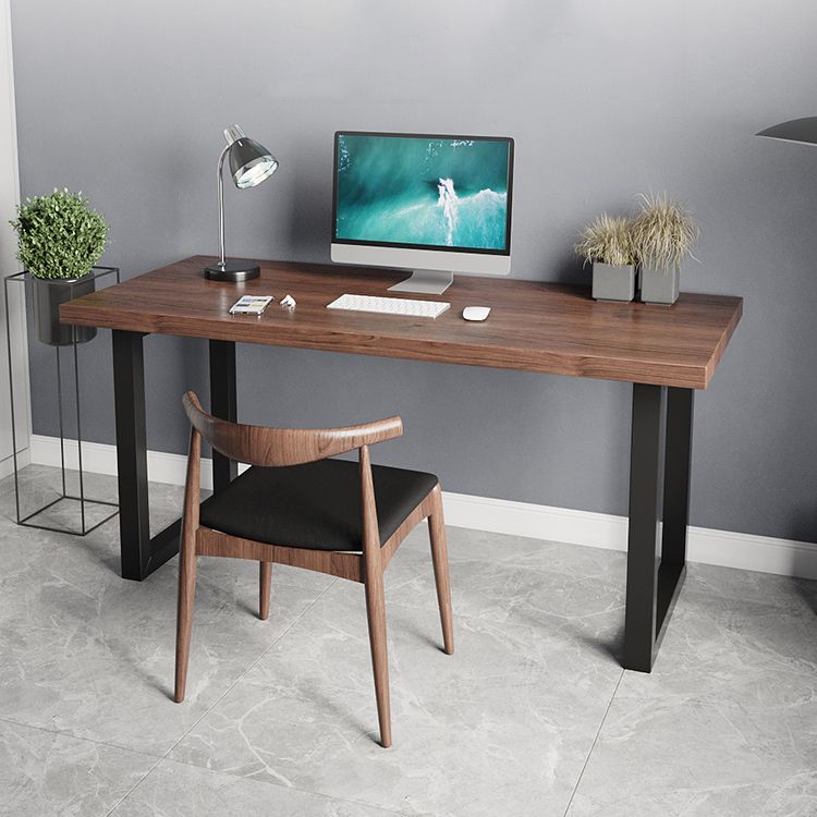 Industrial Style Office Desk Rectangular Solid Wood Desk with Black Legs