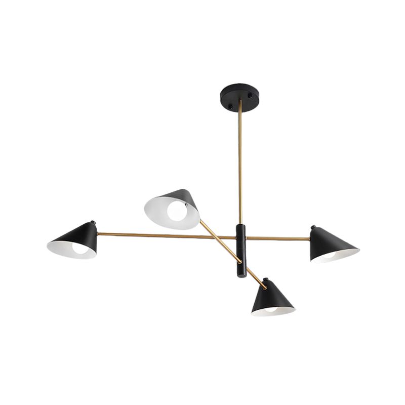 Black Cone Shade Chandelier Light 4/6/8 Lumières Métal contemporain lampe suspendue pour le salon