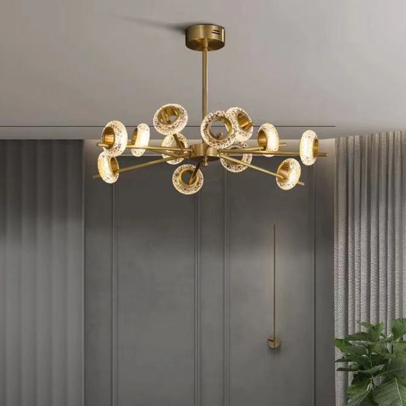 Crackled Crystal Glass Rings Pending Lighting Postmodern Brass Finish Chandelier For Diner