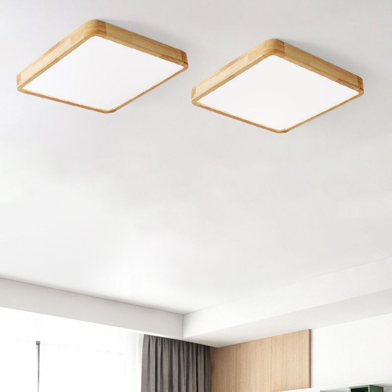 Minimalism Square Flush Mount Light Wood LED Ceiling Light for Bedroom