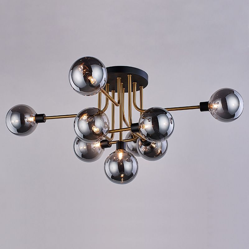 Glass Round Semi Flush Ceiling Light Fixture Simplicity Style Semi Flush Chandelier