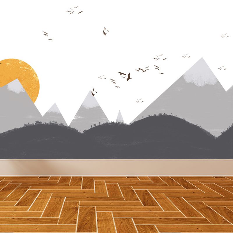 Gray Sun and Hills Mural Wallpaper for Decoration Children's Art Kids Room Wall Covering