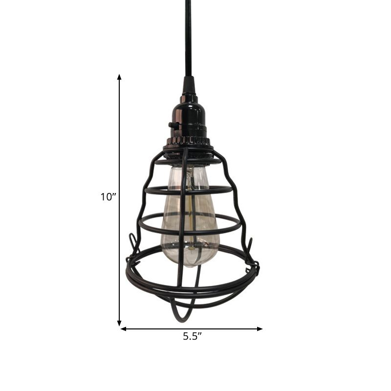 Lámpara colgante de corredor de jaula en forma de bombilla Metálico industrial Una luz negra ligera con enchufe en cable