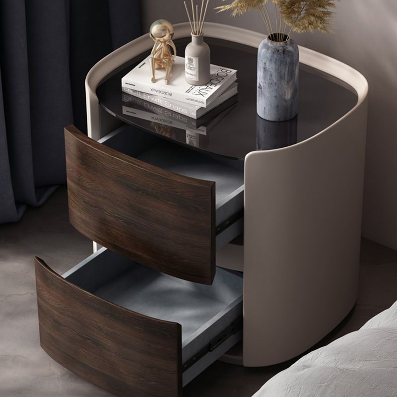 Contemporary Accent Table Nightstand Antique Finish Nightstand with Drawers