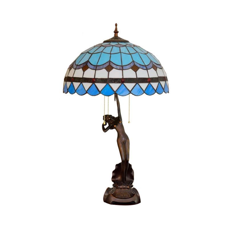 Lampada da comodino a 3 teste Spikelet mediterranea beige/lacrime blu e bianco/fiore Blu e marrone Light di vetro con catena di tiro