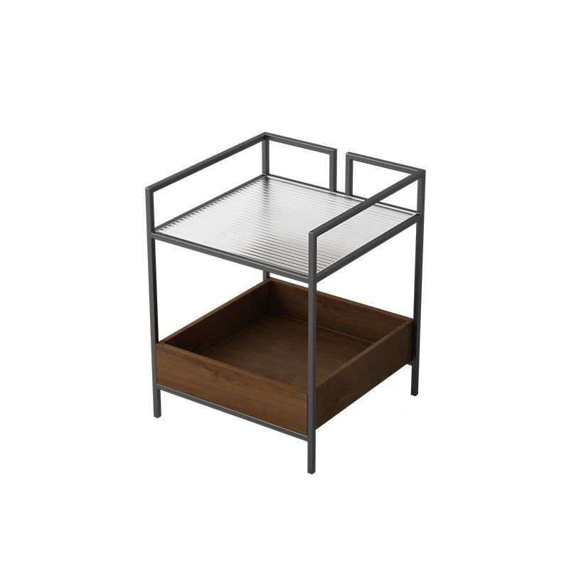 Glass Top Night Table with Shelves Contemporary Metal Nightstand