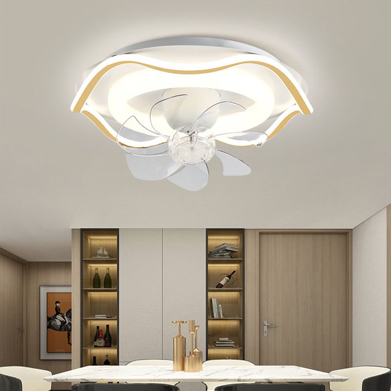 Modern 2-Light Polished Ceiling Fan Lamp LED Shaded Ceiling Fan Light for Dining Room